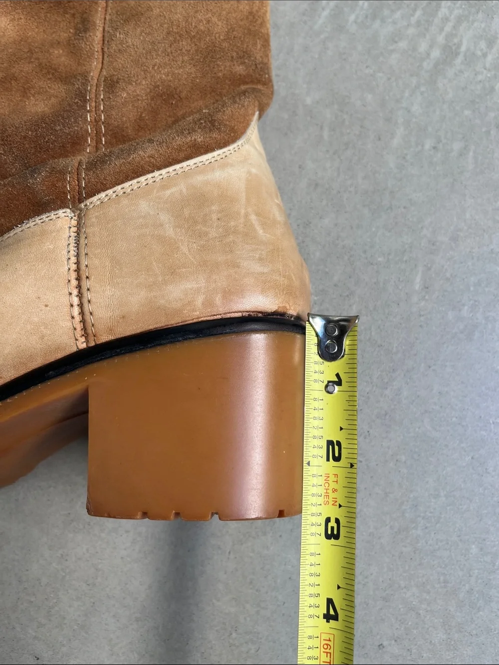 Vintage Two Tone Tan Leather Suede Lug Sole Western Boots